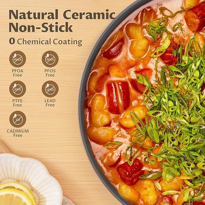 BEZIA 8 Quart Ceramic Stock Pot, Non Toxic Soup Pots with Lid, Non Stick Pot with Stainless Steel Handle, Compatible With Most Cooktops, Even Heat Distribution, Perfect for Soups & Stews, Cream - Image 3