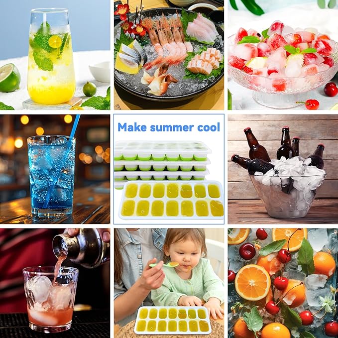 RAIN SPIRIT Ice Cube Trays,2 Pack Durable Stackable Ice Trays for Freezer with Spill-Resistant with Removable Lid, Easy-Release 28 pcs Silicone Ice Maker for Cocktail, juice, Beer,BPA-Free - Image 4