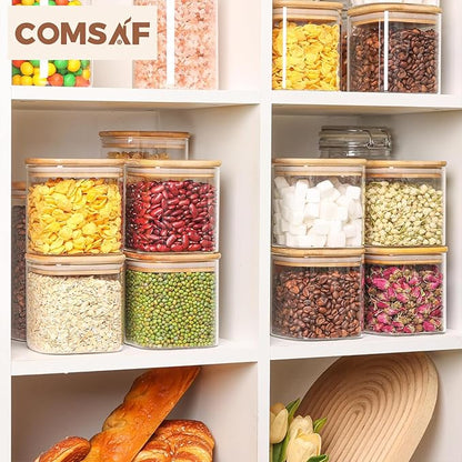 ComSaf 0.7 Qt Glass Food Storage Jars Set of 9, Clear Glass Storage Containers with Lids, Pantry Organization Jar, Spice, Blooming Tea, Oat, Coffee and Sugar Container, Small Canister Set for Kitchen - Image 9