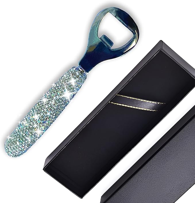 Handcrafted Silver Crystal Bling Beer Opener – Sparkle Diamond Bottle Openers for Home Bar, Bartenders, Party, Wedding Gift, Glitter Accessory for Women & Men