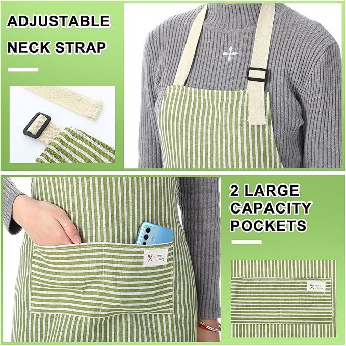 Janmercy 24 Pcs Aprons for Women Men with 2 Pockets Linen Cooking Kitchen Apron Adjustable Bib Chef Apron Bulk Aprons Unisex