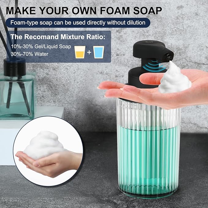 Automatic Soap Dispenser Foaming Touchless: 9oz Black Plastic - Rechargeable Electric Smart Auto Foam Soap Dispenser - Hand Dish Bathroom Kitchen - Image 3