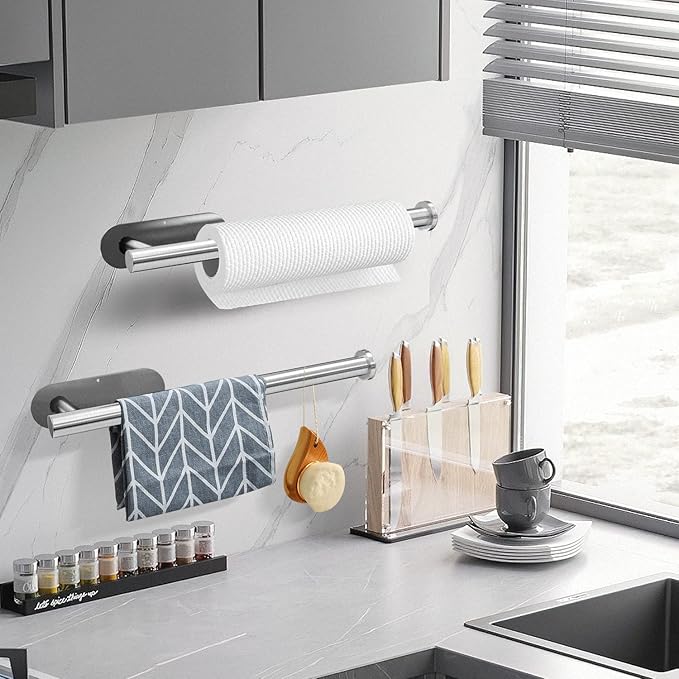 DEKAVA Paper Towel Holder Under Cabinet for Kitchen, Adhesive Paper Towel Holder Wall Mount, SUS304 Stainless Steel 13 inch(2,Silver - Image 2