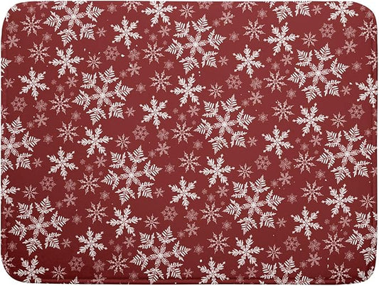 Christmas Dish Drying Mat for Kitchen Counter 24x18 Inch Xmas Snowflake Drying Mat with Absorbent Reversible Microfiber Red Dish Drainer Mats Rack Pad for Coffee Countertop Protector