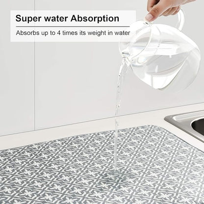 SUBEKYU Dish Drying Mats for Kitchen Counter, Microfiber Absorbent Dish Drainer/Rack Pads for Sink, 19.5*15.8 inch, Set of 2, Grey, leaf - Image 2