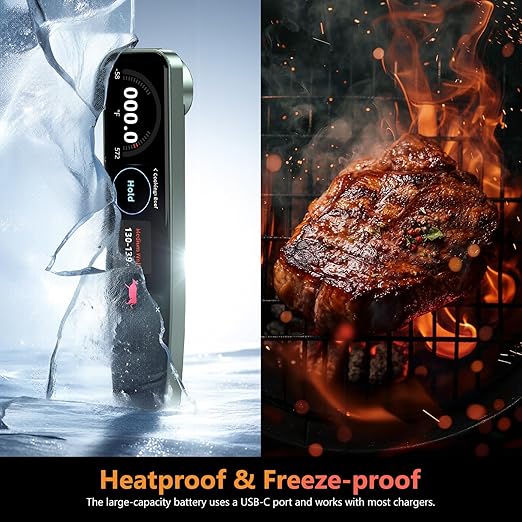 AWLKIM Digital Kitchen Thermometer for Cooking, 0.5-Second Instant Read Meat Thermometer, 3.8" Touchscreen, IP67 Waterproof Food Probe for BBQ, Grill, Candy, Oil, Baking | ±0.5°F, USB-C Rechargeable - Image 6