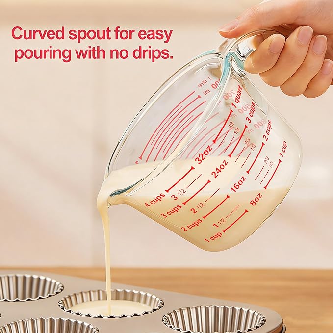 M MCIRCO 6 Pcs Glass Measuring Cups with Lids Set, 1-Cup, 2-Cup, 4-Cup Measuring Jugs with Handle, Nesting Liquid Measuring Cups for Kitchen - Image 6