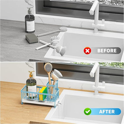 Cisily Sponge Holder for Kitchen Sink, Sink Caddy Organizer with High Brush Holder, Kitchen Countertop Organizers and Storage Essentials, Rustproof 304 Stainless Steel (Blue, 9.25″) - Image 7