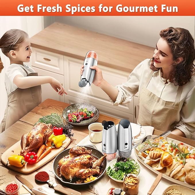 Electric Salt and Pepper Grinder Set: - For Gravity Electric Salt and Pepper Shakers Set Rechargeable Automatic Spice Grinder USB Powered Spice Peppercorn Shaker with Adjustable Coarseness