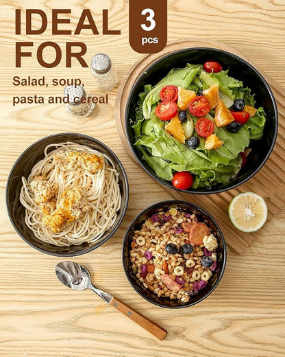 HASENSE Mixing Bowls of 3, Porcelain Ribbed Bowls 1.5/1/0.5 Qt For Kitchen, Cooking, Baking and Serving Prep Bowls for Salad, Pasta, Modern Kitchen Dish Dishwasher & Microwave Safe, Blue