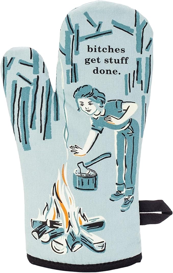 Blue Q B*tches Get Stuff Done Funny and Cute Oven Mitts, Home Kitchen Gifts, Cooking Accessories, Super-Insulated Quilting, Comfy Natural-Fitting Shape, Pot Holders, 100% Cotton, Size 12.5"L x 7.5"W