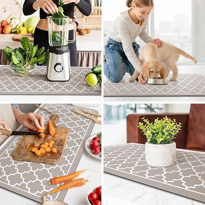 WISELIFE Dish Drying Mat Super Absorbent Drying Mat Large Dish Drying Mats for Kitchen Counter Easy Clean Dish Mat Kitchen Drying Mat18"x 36" Stylish Khaki - Image 6