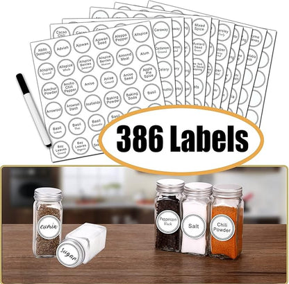 SWOMMOLY 48 Glass Spice Jars with 806 White Spice Labels, Chalk Marker and Funnel Complete Set. Empty Square Spice Bottles 4 oz, Spice Containers with Pour/sift Shaker Lid, Airtight Cap - Image 3