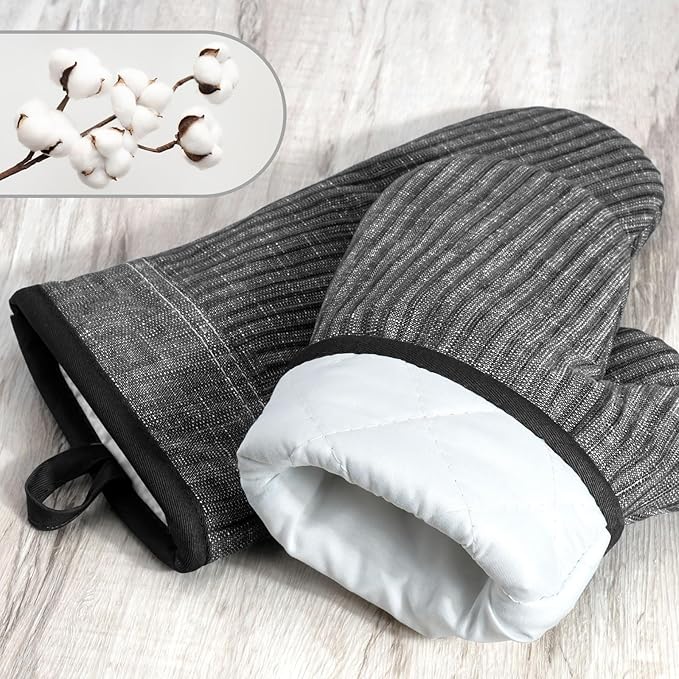 Oven Mitts and Pot Holders, Silicone Oven Gloves, 500 F Heat Resistant Oven Mitts Sets, Non-Slip Silicone Textured Grip, Darkgray - Image 3