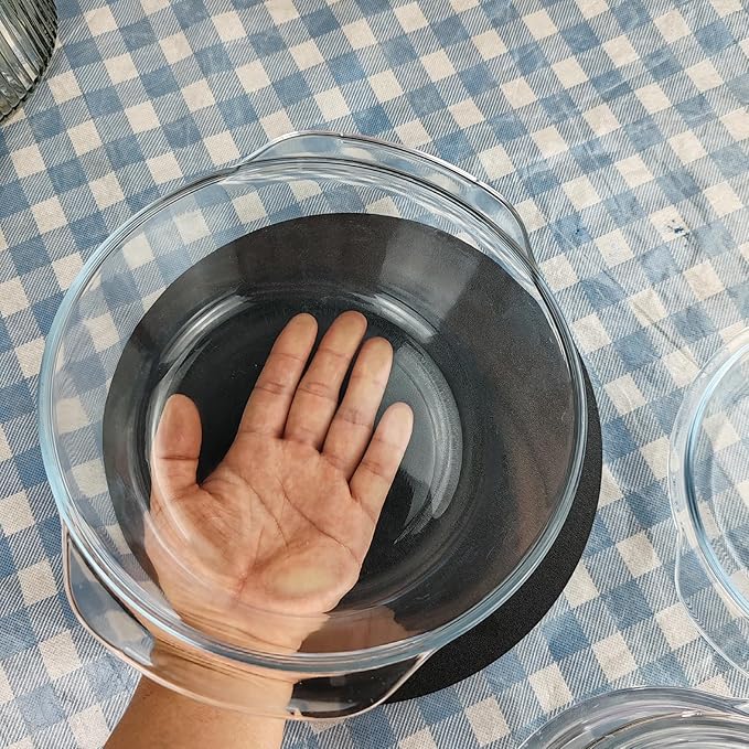 Casserole Baking Dish with 2 pcs, 1.5 QT large,Round with Handle and Lid, Tempered Glass, Oven Microwave Dishwasher freezer safe,Cookware Bowl,Clear