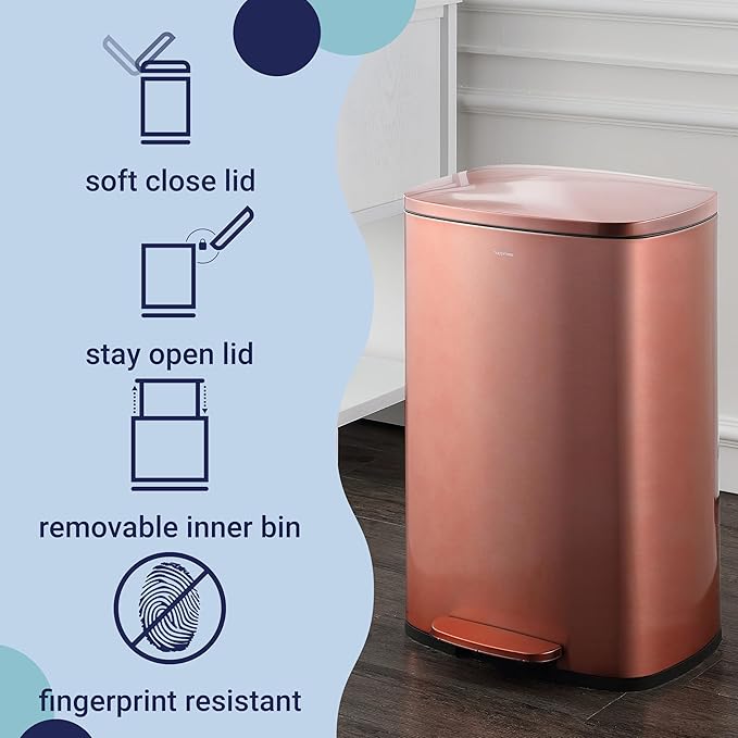 happimess HPM1006D Connor Rectangular 13-Gallon Trash Can with Soft-Close Lid and Free Mini Trash Can, Fingerprint Resistant, Modern, Minimalistic for Home, Kitchen, Office, Bathroom, Rose Gold - Image 3