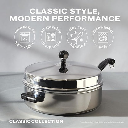 Farberware Classic Series Anniversary Edition Stainless Steel Sauté Pan and Lid with Helper Handle, Induction Suitable, 6 Quart Jumbo Cooker, Metal Utensil Safe - Stainless Steel - Image 7