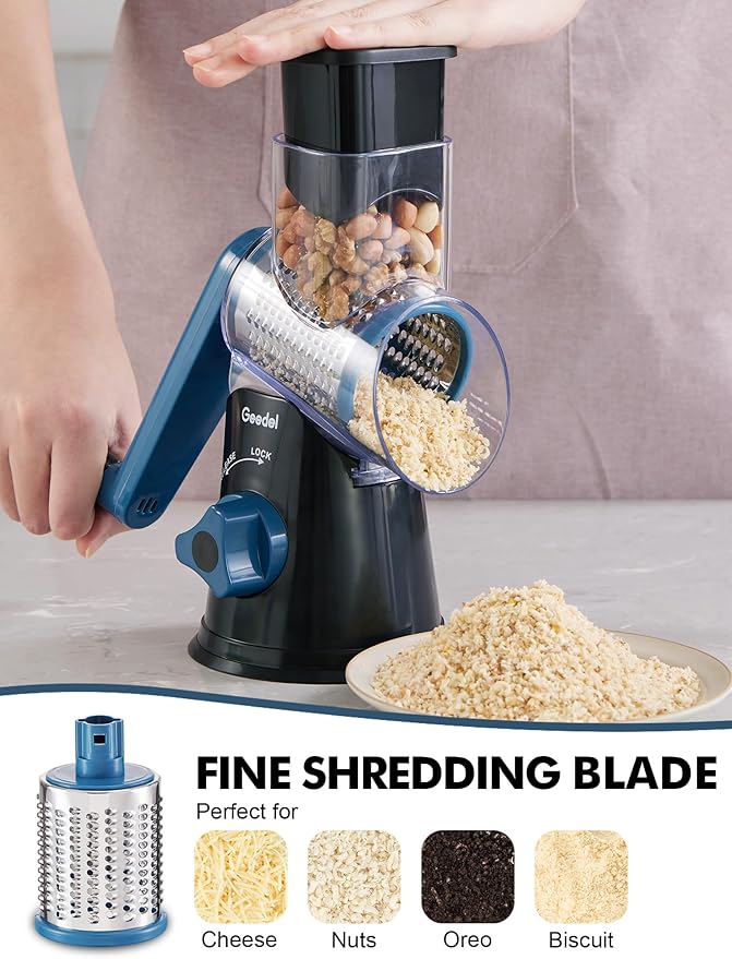 Geedel Rotary Cheese Grater, Kitchen Mandoline Vegetable Slicer with 3 Interchangeable Blades, Easy to Clean Rotary Grater Slicer for Fruit, Vegetables, Nuts - Image 5