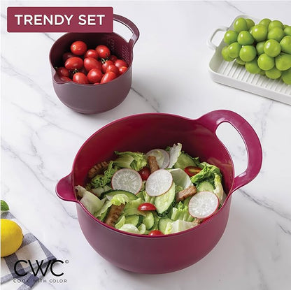 COOK WITH COLOR Nesting Plastic Mixing Bowl Set with Pour Spouts and Handles, Rose, 6 Piece Non-Slip - Image 5