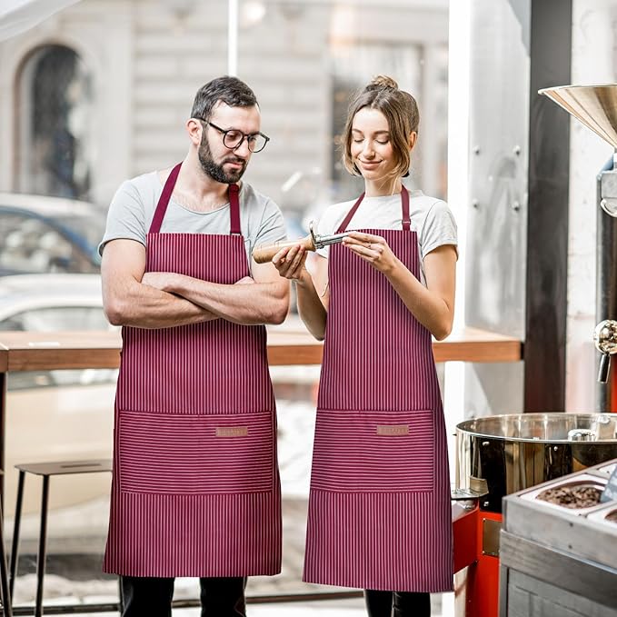 BeLuyi 2 Pack Adjustable Bib Apron with 2 Pockets Chef Cooking Kitchen Restaurant Aprons for Women Men - Image 5