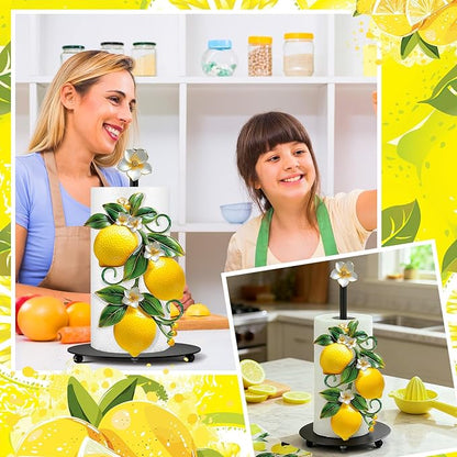 Thyle Lemon Paper Towel Holder with Round Base Lemon Bathroom Decor Rustic Housewarming Gifts Dispenser Kitchen Paper Holder Stand for Christmas Yellow Countertop Toilet Home Accessories