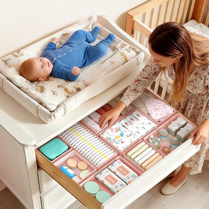 DIMJ Drawer Organizer Clothes Storage - 18 Pack Baby Dresser Organizer for Nursery, Foldable Drawer Dividers for Bedroom Closet Organization, Fabric Storage Bins for Socks, Underwears, Bras - Image 3