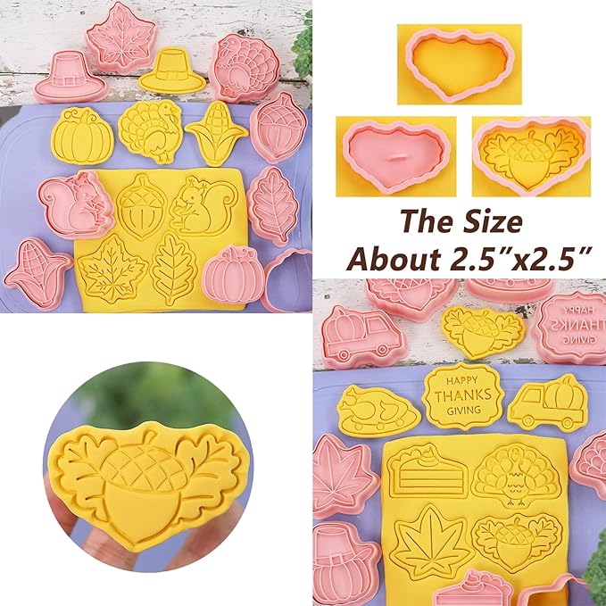 16-Pcs Thanksgiving Cookie Cutters Set 3D Cookie Cutters for Party Baking Decoration