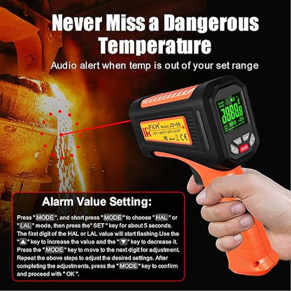 50:1-58°F ~3272°F FKM Infrared Thermometer High Temperature Gun,Non Contact Digital IR Temp Gun,High Precision Laser Thermometer Gun for Cooking,Kilns,Forges,Engine,HVAC,Industrial and Home Repair