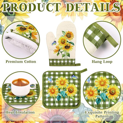 Leinuosen 6 Novelty Sunflower Kitchen Towels Kitchen Decor and Accessories Set Floral Plant Oven Mitts and Pot Holders Sets Farmhouse Absorbent Dish Towels for Cooking Baking Grilling - Image 5
