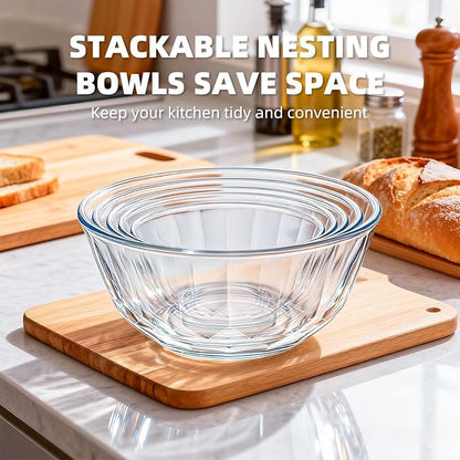 Luvan 5-Piece Glass Mixing Bowls Set with Lids - Clear Salad Bowls with Lids Set, Diamond Pattern Large Glass Mixing Bowl for Baking Prep, Serving & Storage - Image 5