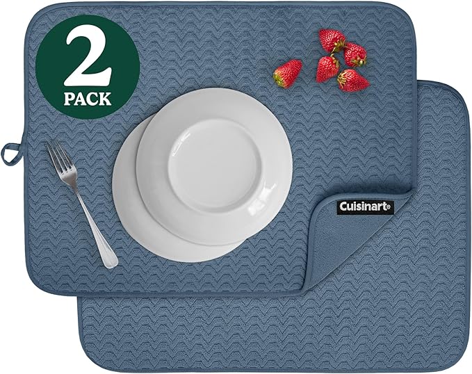 Cuisinart Dish Drying Mats for Kitchen Counter - (2) 18" x 24" Ultra Absorbent Dish Drying Mat XL - Foldable, Machine Washable, Fast Drying Dish Mat (Geostripe) by BestBrands