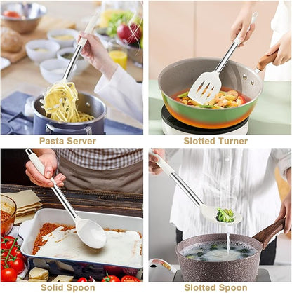 TeamFar Cooking Utensils Set, 5 Pcs Silicone Kitchen Utensils with Stainless Steel Handle, for Nonstick Cookware Flipping Frying Turning Draining, Heatproof & Healthy, Healthy & Easy Clean, White - Image 5