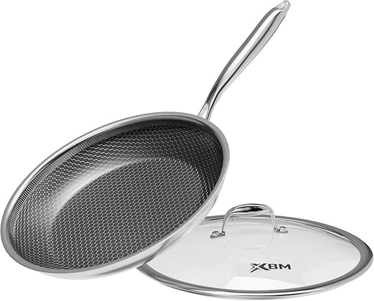 Honeycomb Stainless Steel Nonstick Frying Pan, Induction Cooktop Compatible Skillet, PFOA-Free Scratch-Proof, Dishwasher & Oven Safe, Stay-Cool Handle, Silver Kitchen by XBM