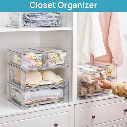 Vtopmart 3 Pack Stackable Storage Drawers, Easily Assemble Acrylic Bathroom Undersink Organizers,Clear Plastic Storage Bins for Closet,Cabinet,Pantry,Medicine Organization - Image 6