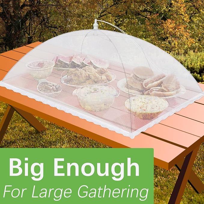 Mesh Food Covers for Outside - Upgraded 1 Extra Large 40x24 in & 4 Large 17x17 in Outdoor Party Food Cover Tent Collapsible Picnic Nets Umbrella Screen Pop Up Food Dome (White)