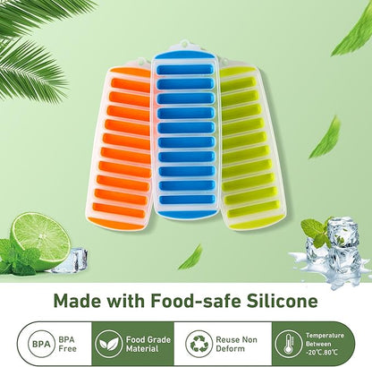 Lily's Home Silicone Narrow Ice Stick Cube Trays with Easy Push and Pop Out Material, Ideal for Sports and Water Bottles, Assorted Bright Colors (11.81" x 4.61" x 0.75", Set of 3) - Image 3
