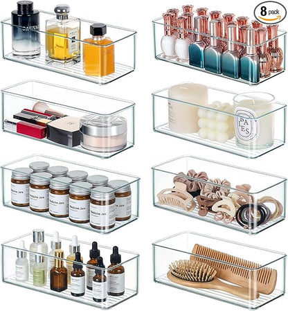 Qilinba 8 PACK Drawer Organizer Bins Bathroom Deep Drawer Silverware Organizers Clear Stackable Storage Bins for Vanity, Pantry, Office, Cabinet, Kitchen Counter Organization and Storage by QILINBA