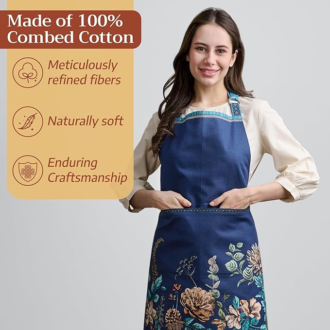 Maison d' Hermine 100% Cotton Apron for women with Pocket Kitchen Chef Apron for Men Cooking Mothers Day Gifts