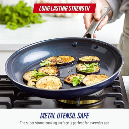 Blue Diamond 12" Nonstick Frying Pan Skillet, Diamond Infused PFAS & PTFE-Free Ceramic Pot, Dishwasher & Oven Safe, Stay Cool Handle, Durable Non Toxic Metal Utensil Safe, Egg & Omelet Pan, Blue - Image 5