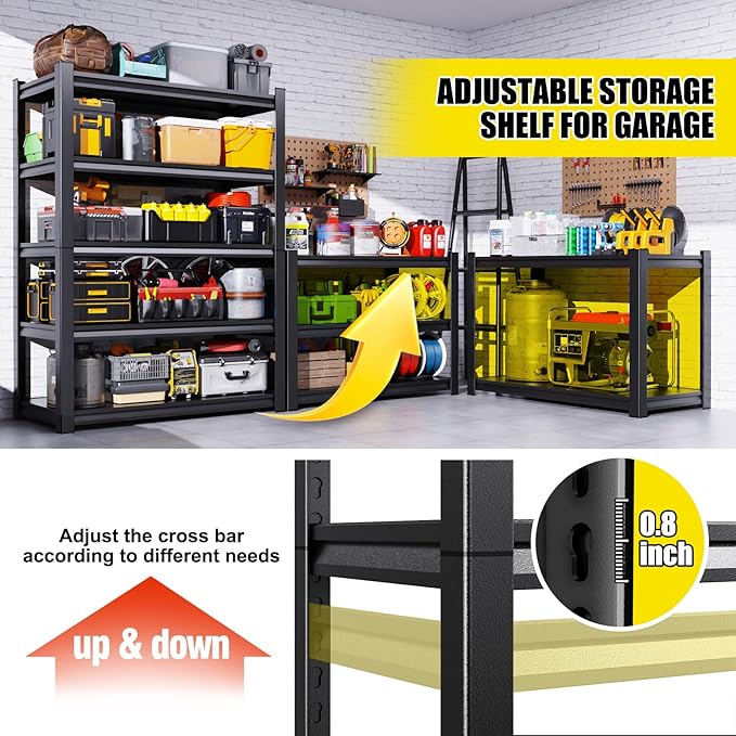 Set of 4 71"H Garage Shelving-2050LBS 5 Tier Storage Shelves,Adjustable Heavy Duty Metal Shelving Unit and Storage Large Rack,Utility Steel Shelf For Shop Warehouse Industrial Pantry 71"x35"x16"