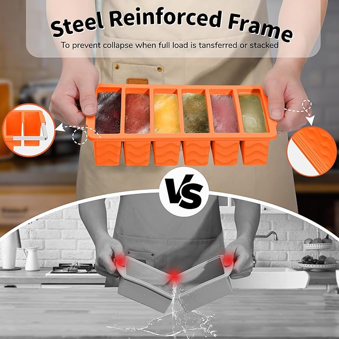 2-Pack Silicone Freezer Trays with Lid, 2 Large 2-Cup(500ml) & 6 Small 1/2-Cup(125ml) Soup Freezer Container Molds, Ice Cube Tray For Meal Prep & Freezing Soup, Stews, Sauces, Oven & Dishwasher-Safe - Image 3