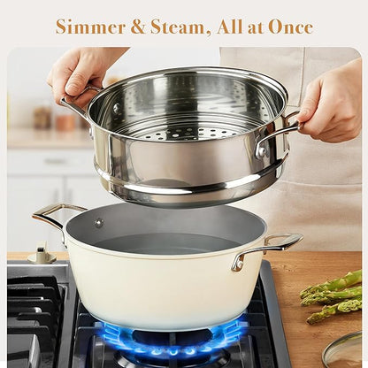 PekGema 16 Pcs Ceramic Cookware Sets, Pots and Pans Set Nonstick, Non Toxic Healthy Non stick Kitchen Cooking Set, PFAS PTFE PFOA FREE, Stay-Cool Handle,Dishwasher-Friendly,Oven-Safe