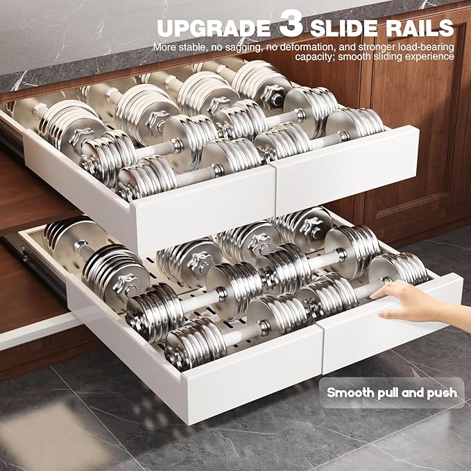 Seinloes 4 Pack Pull Out Cabinet Organizer Expandable Width(13"-21") and Depth(17"-24"),Slide Out Drawers With Raising Pad for Framed Cabinets,No Drill Roll Out Shelves for kitchen,Bathroom,White - Image 7
