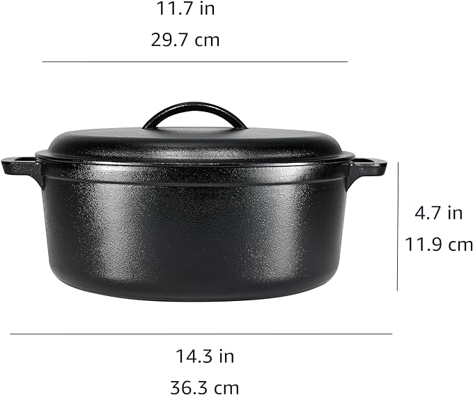 Amazon Basics Pre-Seasoned Cast Iron Dutch Oven Pot with Lid and Dual Handles, Oven Safe, Heavy-Duty, 7-Quart, Round, Black - Image 4