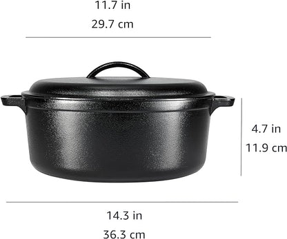 Amazon Basics Pre-Seasoned Cast Iron Dutch Oven Pot with Lid and Dual Handles, Oven Safe, Heavy-Duty, 7-Quart, Round, Black - Image 4