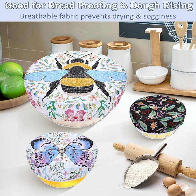 5-Size Reusable Beeswax Bowl Covers for Bread Proofing, Cotton Cloth Flexible Beeswax Wraps for Food Storage(Honeybee) - Image 4
