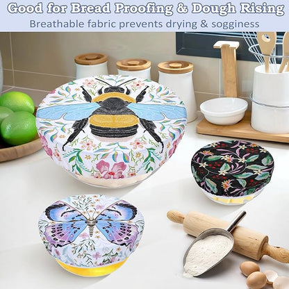 5-Size Reusable Beeswax Bowl Covers for Bread Proofing, Cotton Cloth Flexible Beeswax Wraps for Food Storage(Honeybee) - Image 4