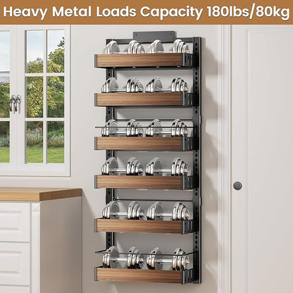 POKIPO 6 Tier Over The Door Pantry Organizer, 2-in-1 Door Hanging or Wall Mounted Spice Rack, Large Heavy Duty Pantry Door Storage Seasoning Shelves with Adjustable Basket for Kitchen Bathroom Closet - Image 8