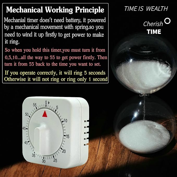 Square 60 Minute Mechanical Kitchen Timer, Easy to Use Visual Cooking Timer with Strong Magnet and Loud Alarm, Manual Countdown Timer for Classroom, Home, Study and Cooking (2 Pack) - Image 6