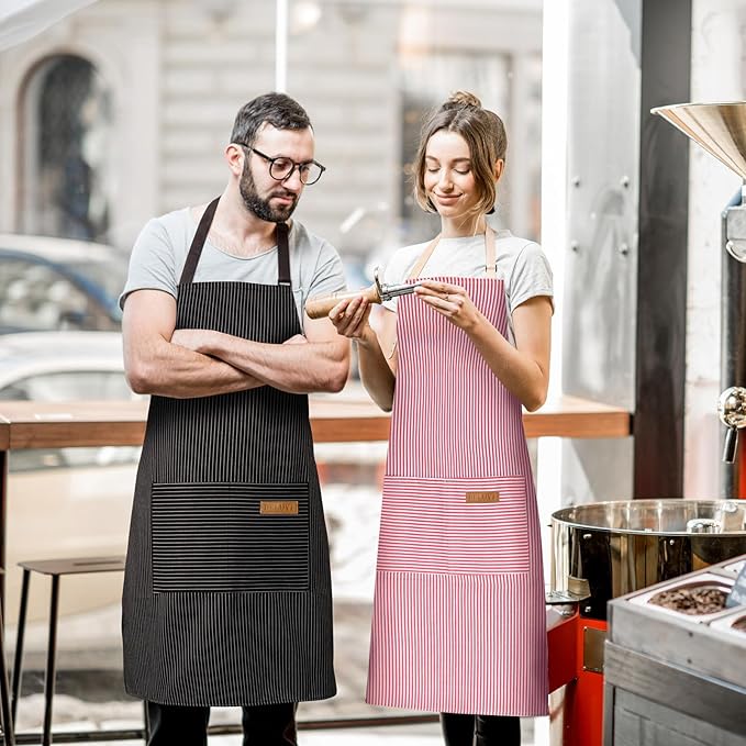 BeLuyi 2 Pack Adjustable Bib Apron with 2 Pockets Chef Cooking Kitchen Restaurant Aprons for Women Men - Image 5